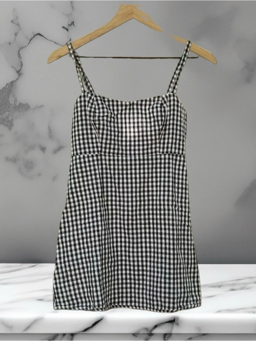 John Galt California Black & White Checked Gingham Cotton Mini Dress One Size